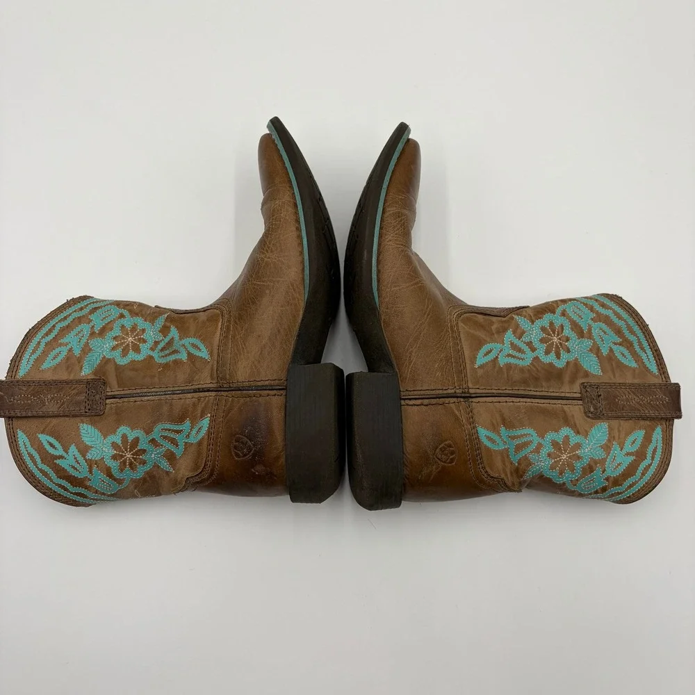 Ariat Kids Fatbaby Heritage Western Boots Size 1 Brown Turquoise Leather